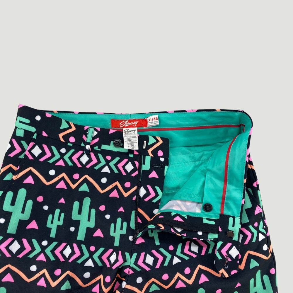 Shinesty Cactus Print Pants 31x32 Men's Retro Southwest Pattern Pants w/ Tie - Picture 5 of 6